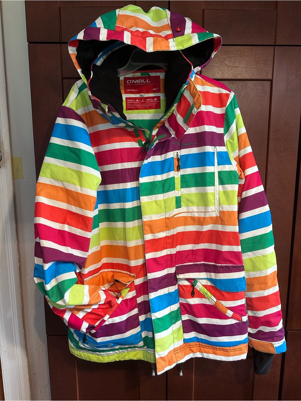Fits XXL / XL Vintage Rainbow Stripe Oversized Winter Snow Jacket